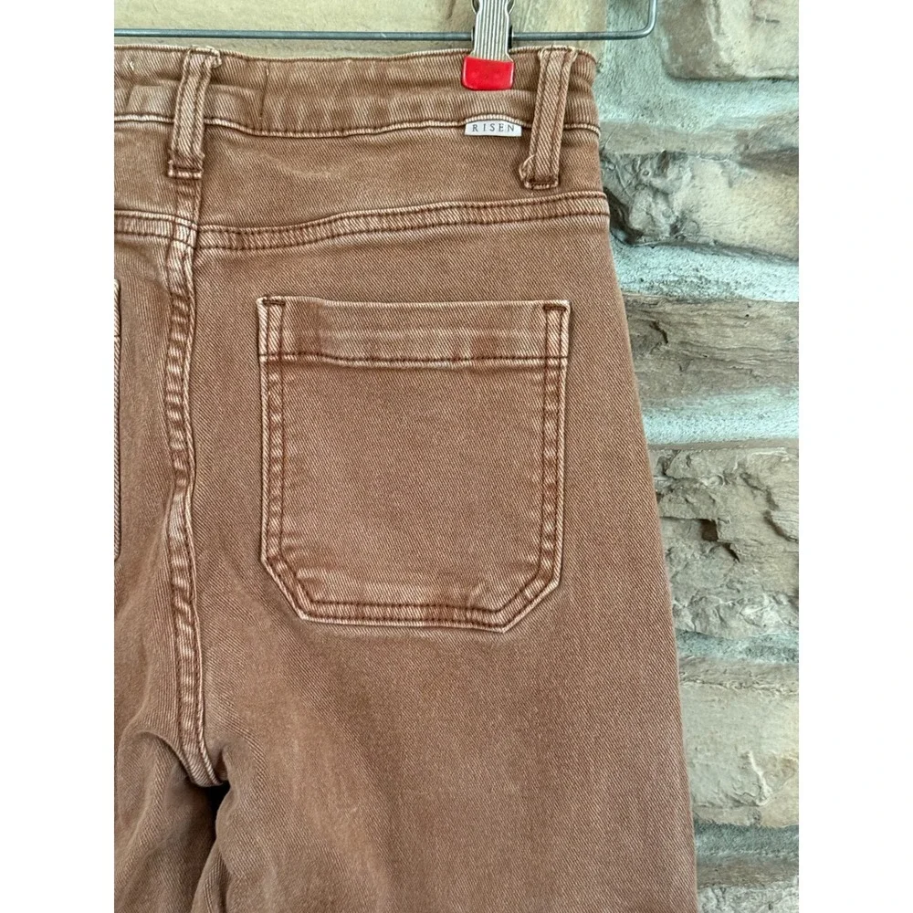 Risen Jeans Brown Wide Leg Cargo Pant High Rise Utility Denim RDP5488 Women 3/26